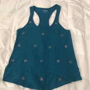 Express turquoise racer back beaded tank top
